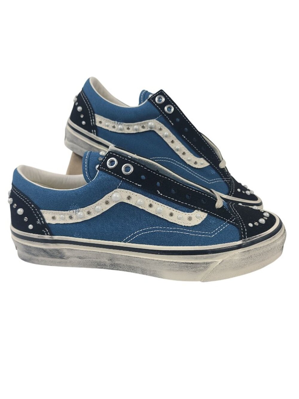 NEW Vans LX Old Skool 36 Pearlized Sneakers Black & Navy Sz Womens 9 Mens 7.5